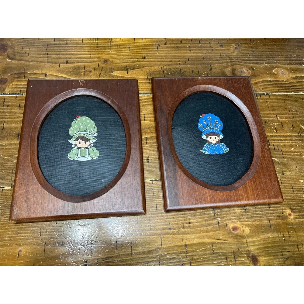 Vintage Holly Hobbie Hand Painted Pictures (pair) 70’s Retro Child